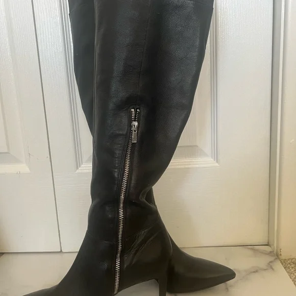 CK Black Leather Over the Knee-High Boots - Picture 5 of 5